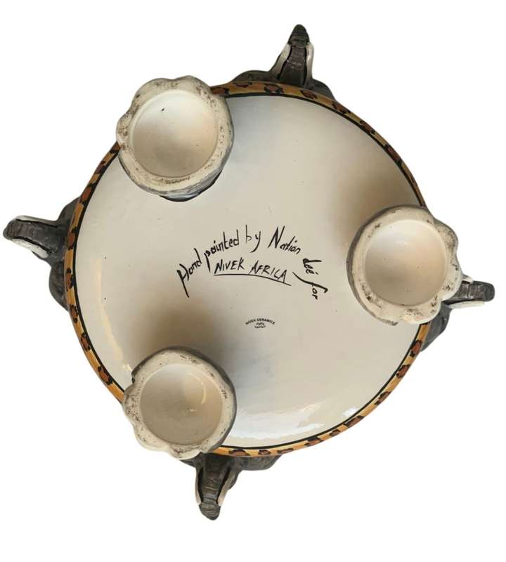 41cm Hand-Painted African Elephant Bowl and Tray Set - Nivek Ceramics