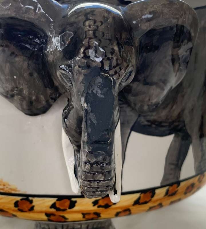41cm Hand-Painted African Elephant Bowl and Tray Set - Nivek Ceramics