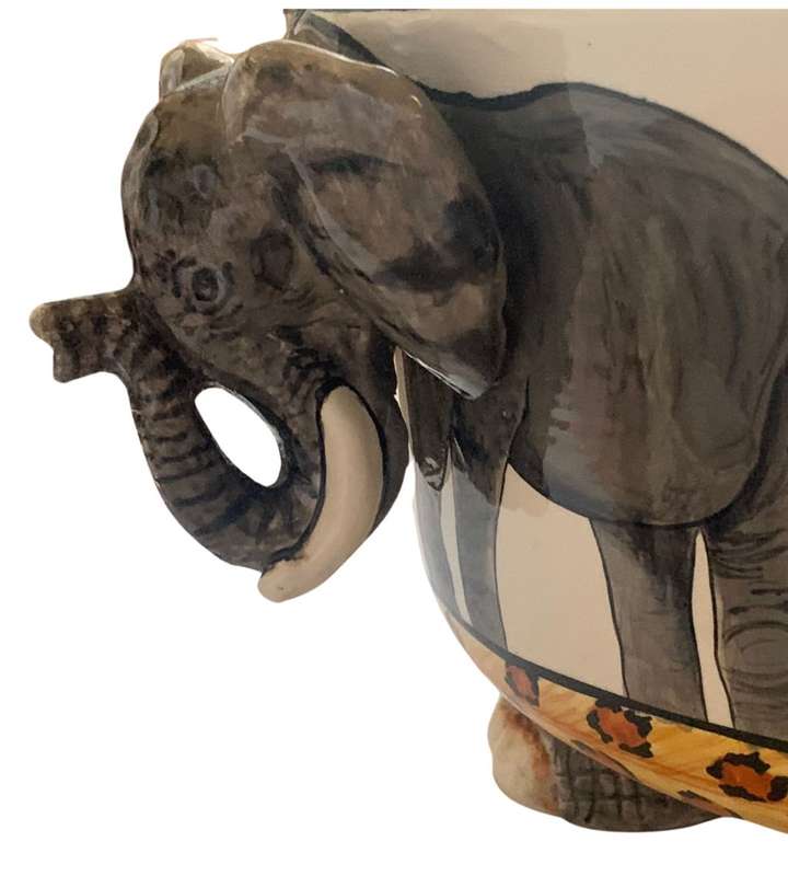 41cm Hand-Painted African Elephant Bowl and Tray Set - Nivek Ceramics