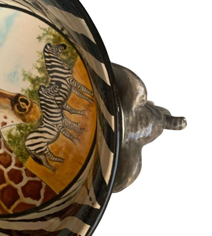 41cm Hand-Painted African Elephant Bowl and Tray Set - Nivek Ceramics