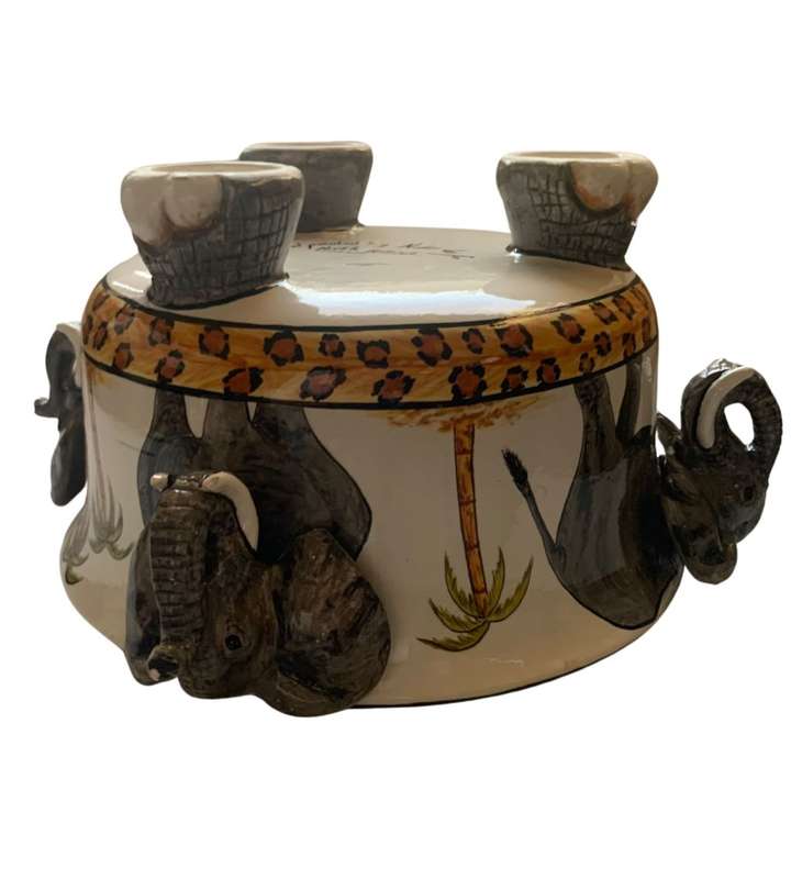 41cm Hand-Painted African Elephant Bowl and Tray Set - Nivek Ceramics