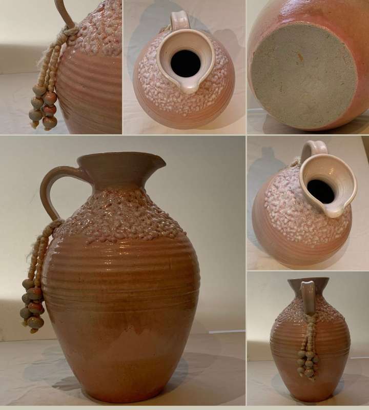 Huge 4 Piece Set Pink Pastel Elegance: Hand-Woven Tapestry, Salem Pottery Jug & Pitcher, Candle