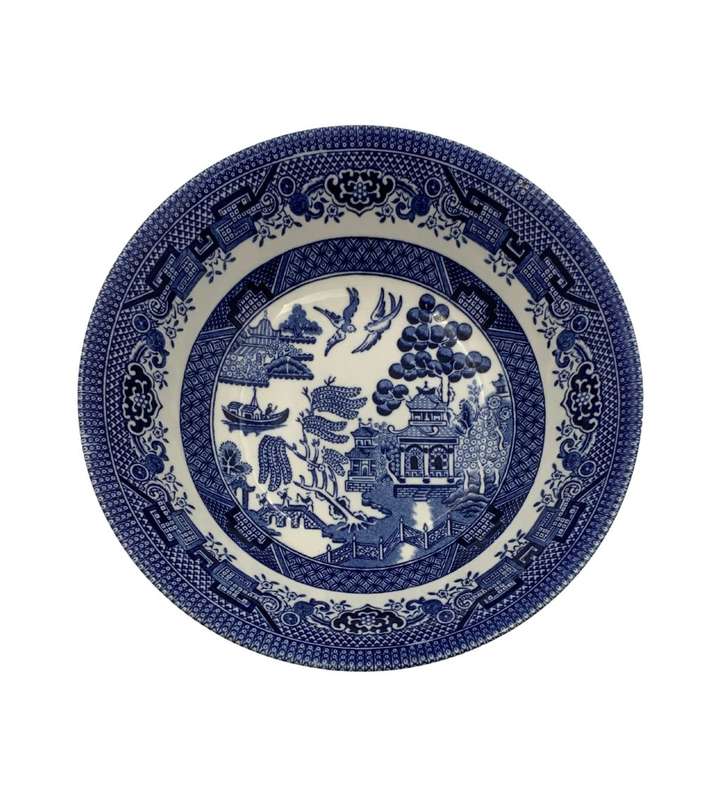 Small Churchill Blue Willow Oatmeal Bowl - Staffordshire, England, 15.5cm