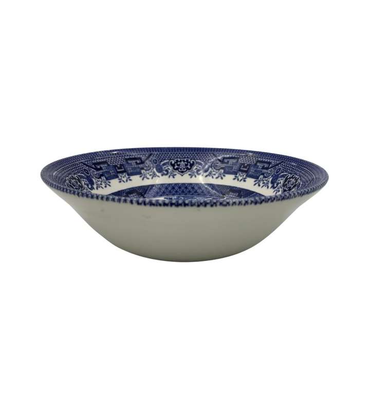 Small Churchill Blue Willow Oatmeal Bowl - Staffordshire, England, 15.5cm