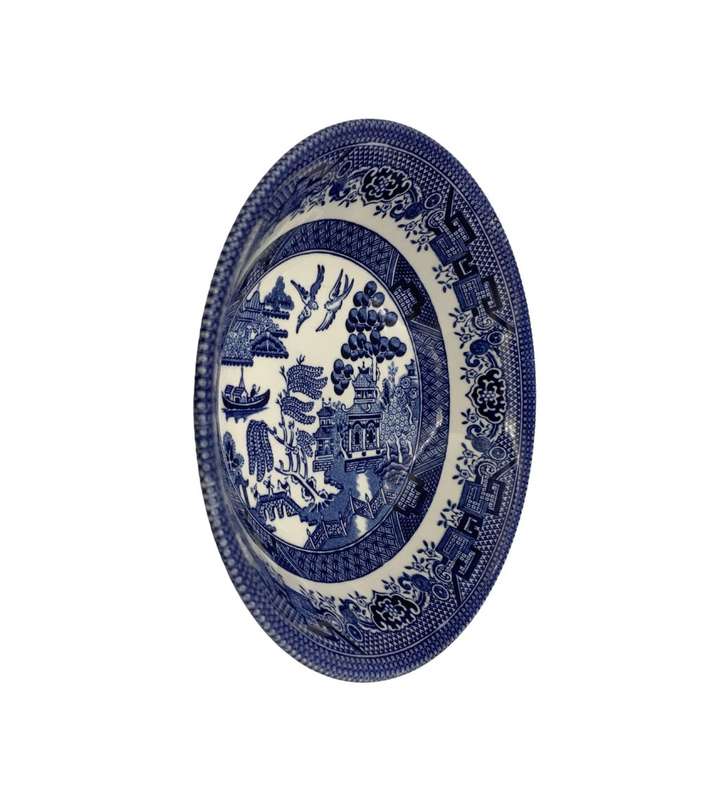 Small Churchill Blue Willow Oatmeal Bowl - Staffordshire, England, 15.5cm