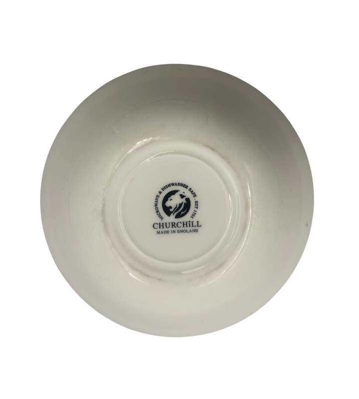 Small Churchill Blue Willow Oatmeal Bowl - Staffordshire, England, 15.5cm