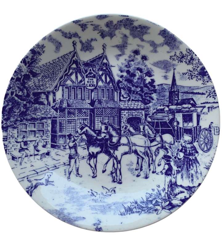 Constantia Blue and White Coaching Scenes `The Red Lion` Fine China Plate - 24.5cm