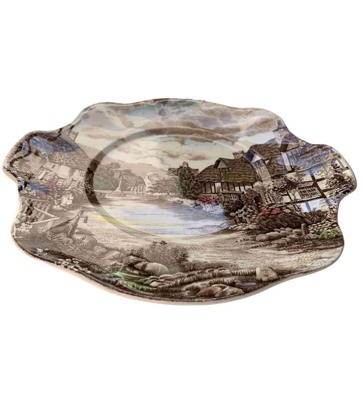 Vintage Charm: Johnson Bros Olde English Countryside Hand-Colored Scalloped Rim Serving Platter