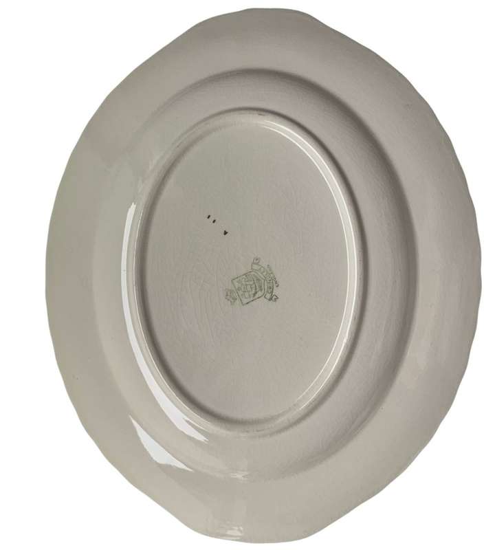Vintage W.H. Grindley & Co. Green and Gold Deco Ware 7-Piece Porcelain Biscuit Plate Set (1936-1954)