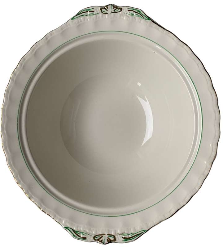 Vintage W.H. Grindley & Co. Green and Gold Deco Ware 7-Piece Porcelain Biscuit Plate Set (1936-1954)