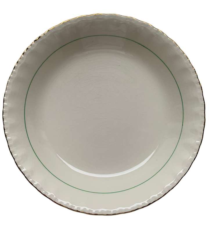 Vintage W.H. Grindley & Co. Green and Gold Deco Ware 7-Piece Porcelain Biscuit Plate Set (1936-1954)