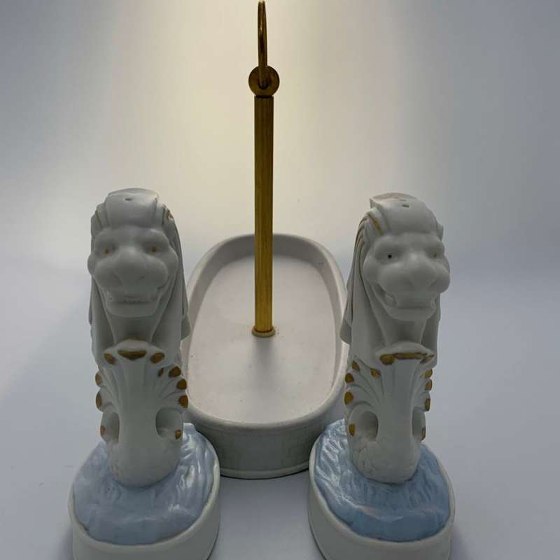 Vintage Singapore Merlion Porcelain Salt and Pepper Condiment Set