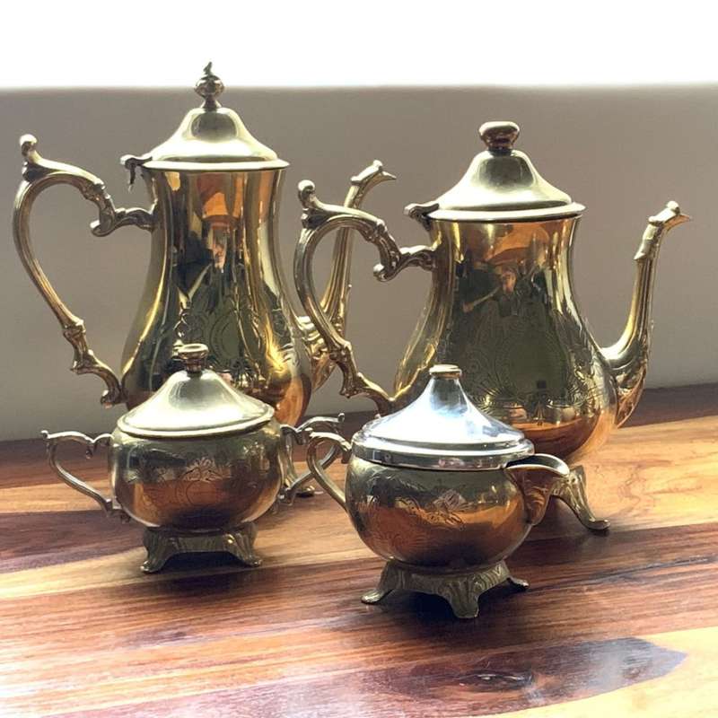 Vintage 6 Piece EM-ESS Brass Tea and Coffee Set c.1975 - ISANDO South Africa