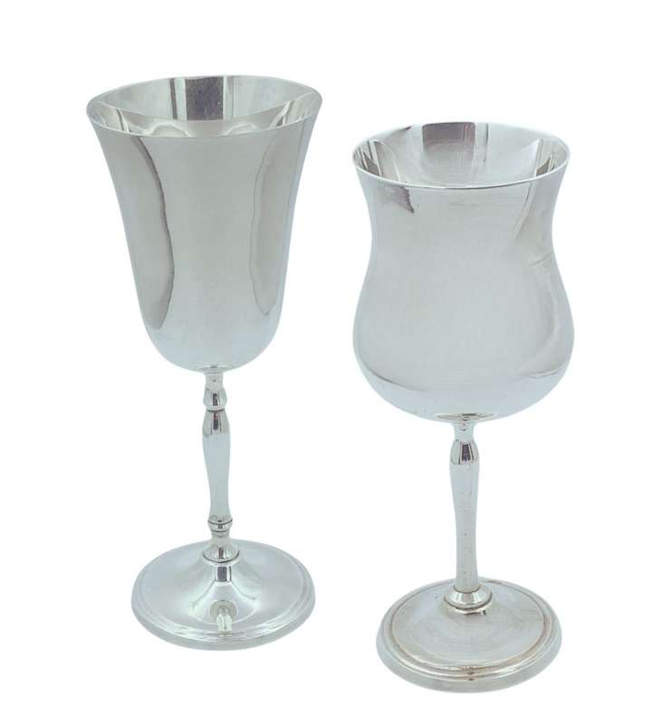 Vintage 1975 Unmarked Silver-plated Goblets - Set of 2 - 18.5-19cm - 457g - Good Condition