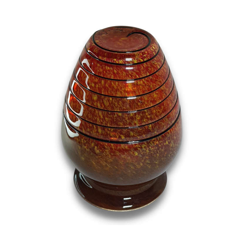 1970`s Bohemian Czech Hand Blown Art Volcano Glass Vase - Black Glass Windings - Super Heavy