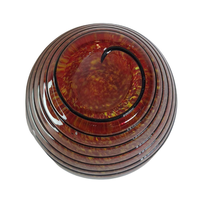1970`s Bohemian Czech Hand Blown Art Volcano Glass Vase - Black Glass Windings - Super Heavy