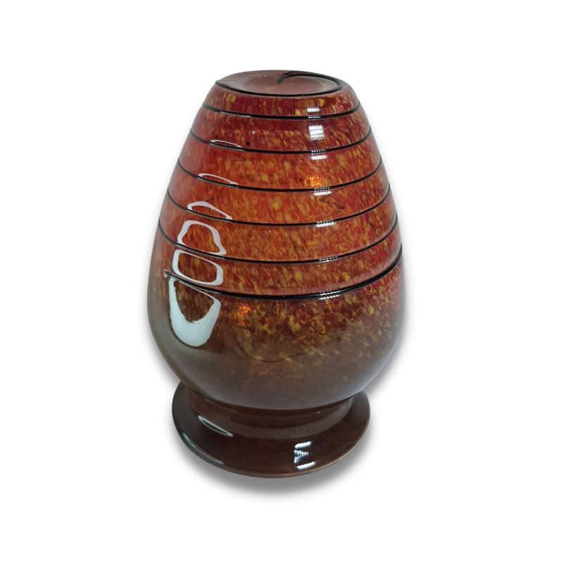 1970`s Bohemian Czech Hand Blown Art Volcano Glass Vase - Black Glass Windings - Super Heavy