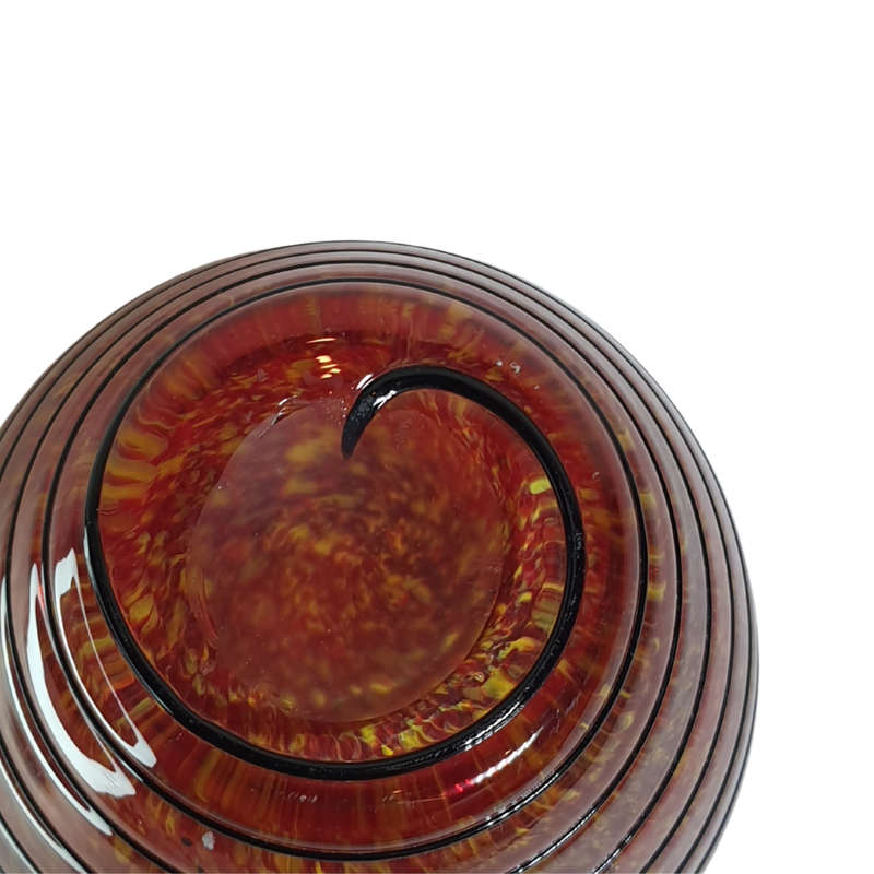 1970`s Bohemian Czech Hand Blown Art Volcano Glass Vase - Black Glass Windings - Super Heavy