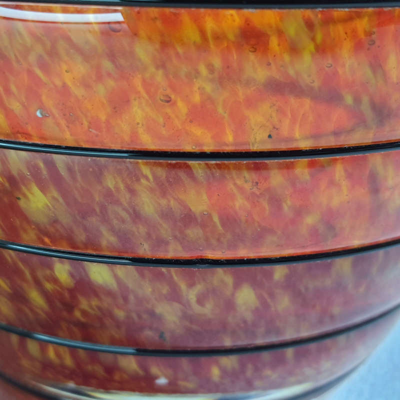 1970`s Bohemian Czech Hand Blown Art Volcano Glass Vase - Black Glass Windings - Super Heavy