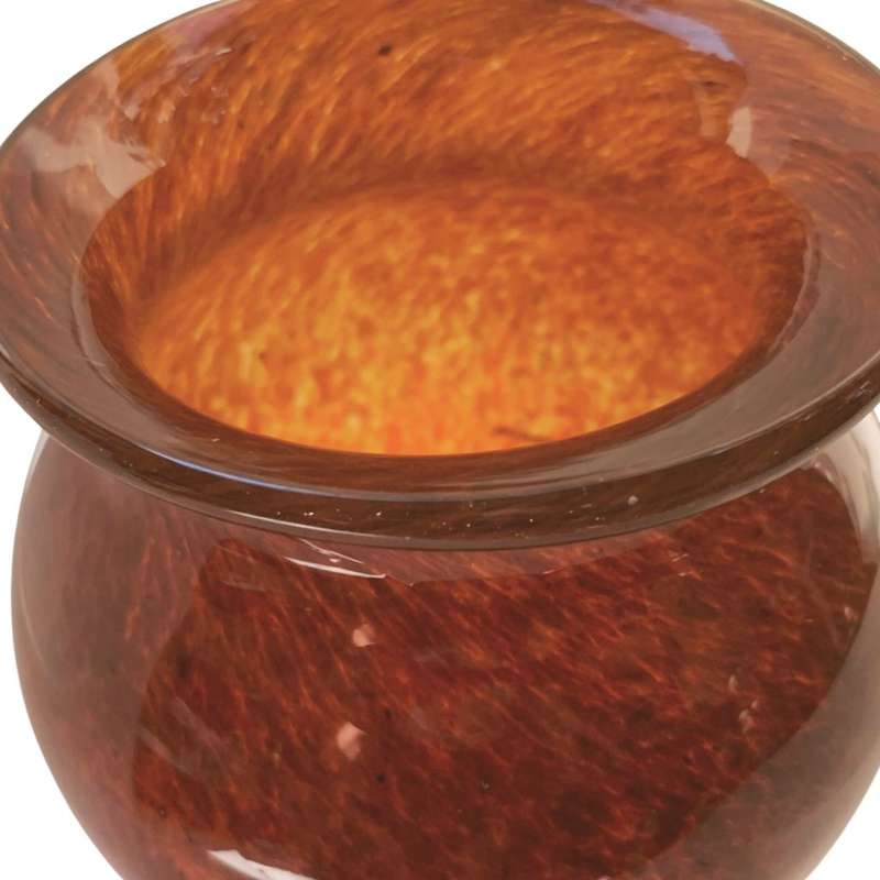 1970`s Bohemian Czech Hand Blown Art Volcano Glass Vase - Black Glass Windings - Super Heavy