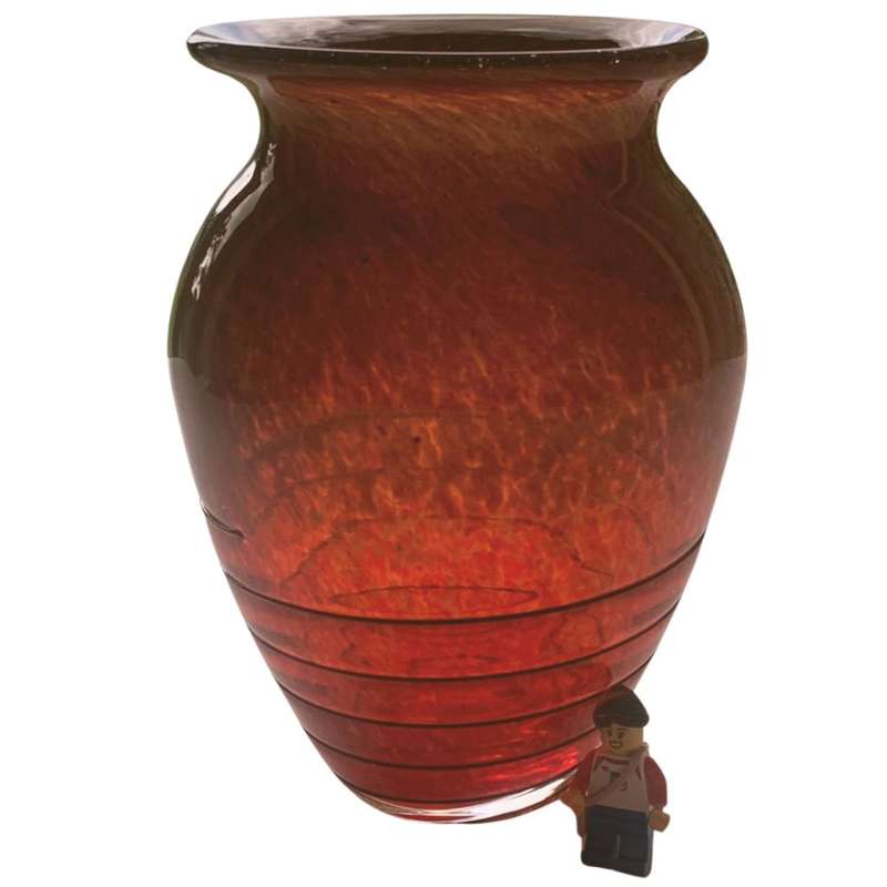 1970`s Bohemian Czech Hand Blown Art Volcano Glass Vase - Black Glass Windings - Super Heavy