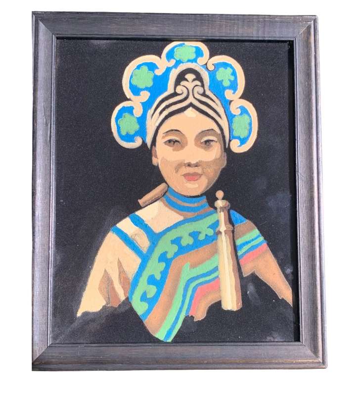 Reduced! Pair of Vintage Black Velvet Paintings: Empress Dowager Cixi & Emperor Xianfeng