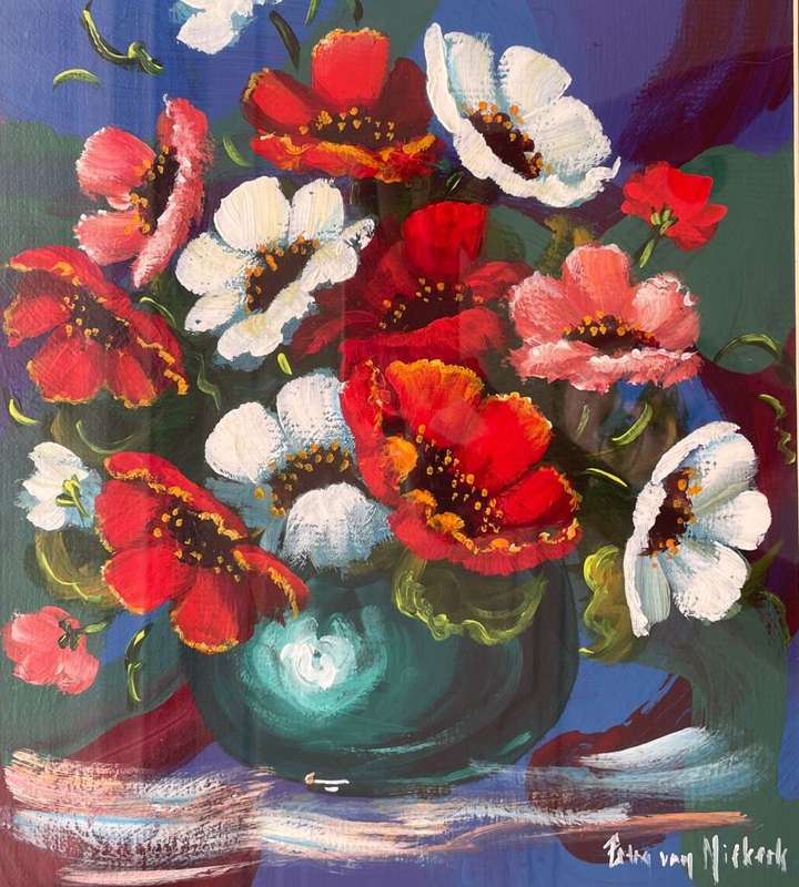 Reduced! Oil Painting Petra van Niekerk - Still life flowers  - Beautiful art