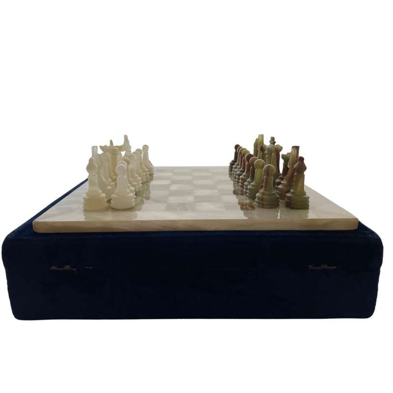 Middle Eastern Onyx Chess Set with Granite Board - Vintage Multicolored Stone Pieces- Please Read