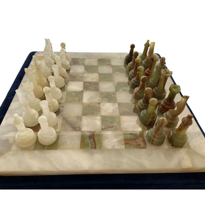 Middle Eastern Onyx Chess Set with Granite Board - Vintage Multicolored Stone Pieces- Please Read
