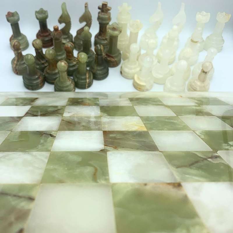Middle Eastern Onyx Chess Set with Granite Board - Vintage Multicolored Stone Pieces- Please Read