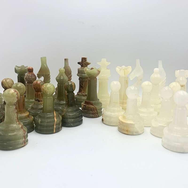 Middle Eastern Onyx Chess Set with Granite Board - Vintage Multicolored Stone Pieces- Please Read