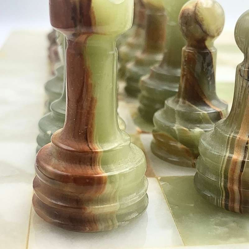 Middle Eastern Onyx Chess Set with Granite Board - Vintage Multicolored Stone Pieces- Please Read
