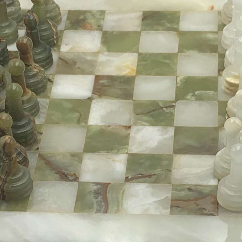 Middle Eastern Onyx Chess Set with Granite Board - Vintage Multicolored Stone Pieces- Please Read
