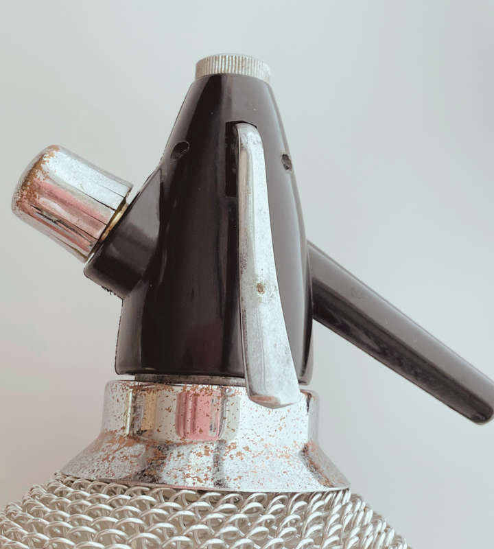 Vintage Czech Soda Siphon Seltzer Bottle - Large 35cm with Chromed Mesh c1960s