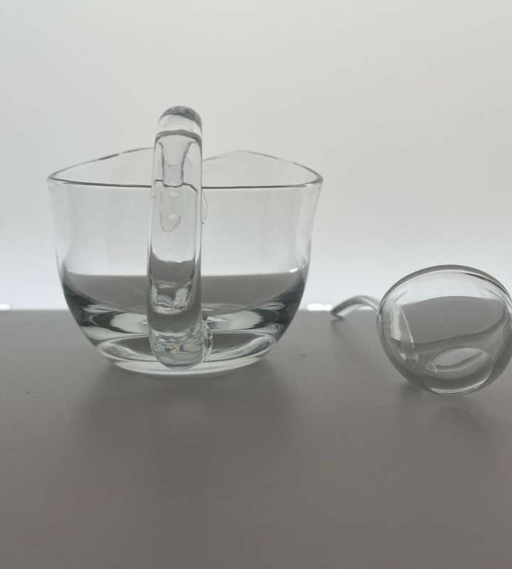 Vintage Hand Blown Glass Gravy Boat with Ladle - Elegant Solid Glassware