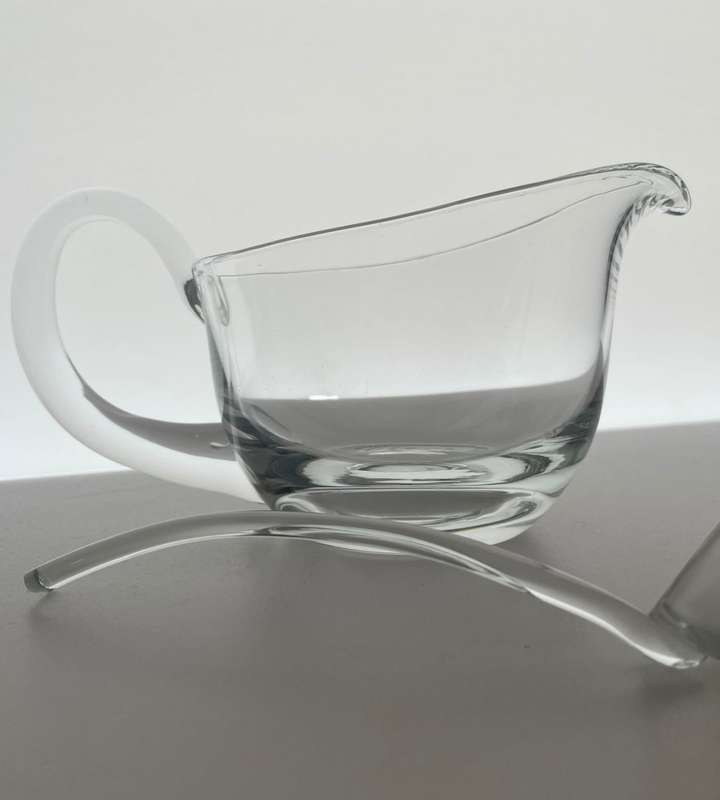Vintage Hand Blown Glass Gravy Boat with Ladle - Elegant Solid Glassware