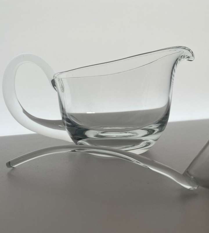 Vintage Hand Blown Glass Gravy Boat with Ladle - Elegant Solid Glassware