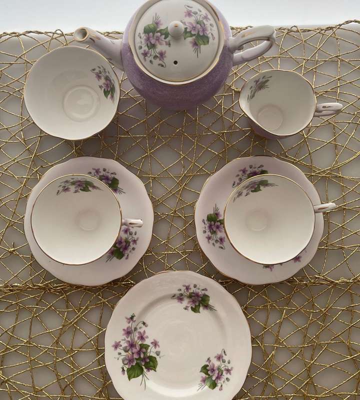 Rare 1949 Royal Standard Fine Bone China Tea Set - Purple Floral Pattern with Violet Accents