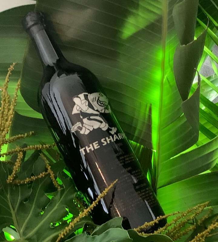 Large 47cm  Rugby Memorabilia: Engraved Sharks Wine Bottle - Tribute to Legends