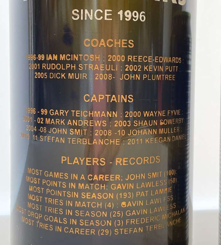 Large 47cm  Rugby Memorabilia: Engraved Sharks Wine Bottle - Tribute to Legends
