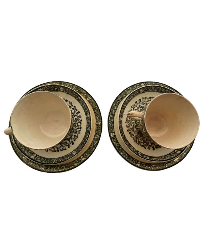 Antique Porcelain Bottle Green and Gold China 6-Piece Set - RD 51854- Decoraters mark 1671