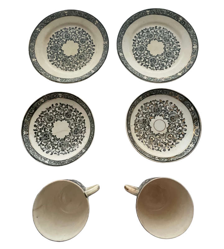 Antique Porcelain Bottle Green and Gold China 6-Piece Set - RD 51854- Decoraters mark 1671