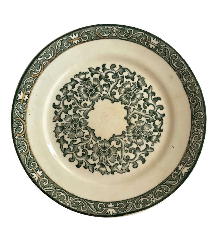 Antique Porcelain Bottle Green and Gold China 6-Piece Set - RD 51854- Decoraters mark 1671