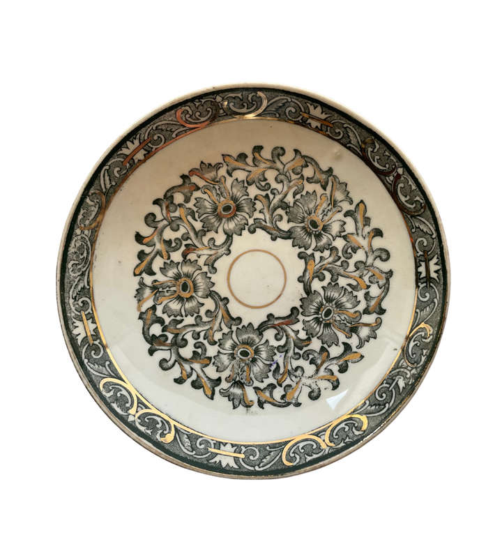 Antique Porcelain Bottle Green and Gold China 6-Piece Set - RD 51854- Decoraters mark 1671