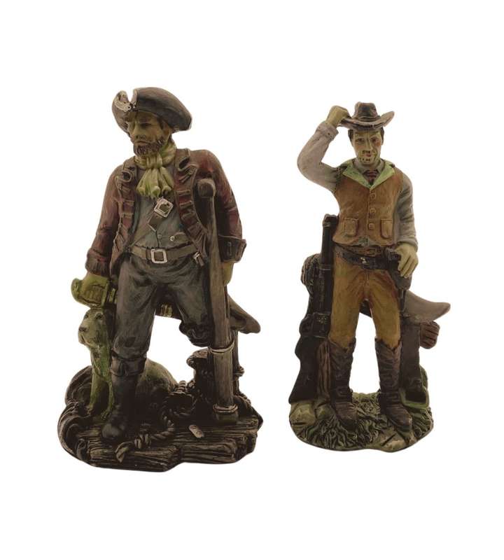2 Piece Vintage Polystone Resin Pirate with Dog & Cowboy Figurines Set - 14cm - IPM & Unmarked