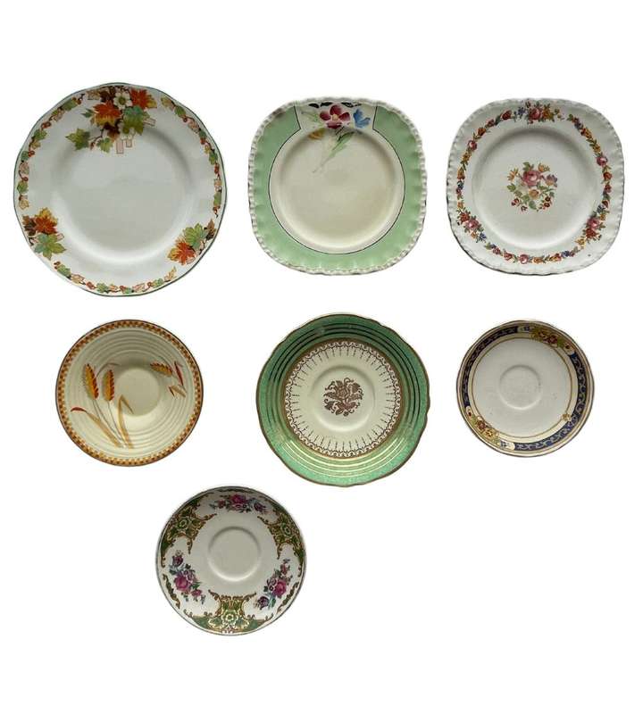 Vintage English China Plates - WH Grindley & Co - Mixed  - 7 Pieces C1936