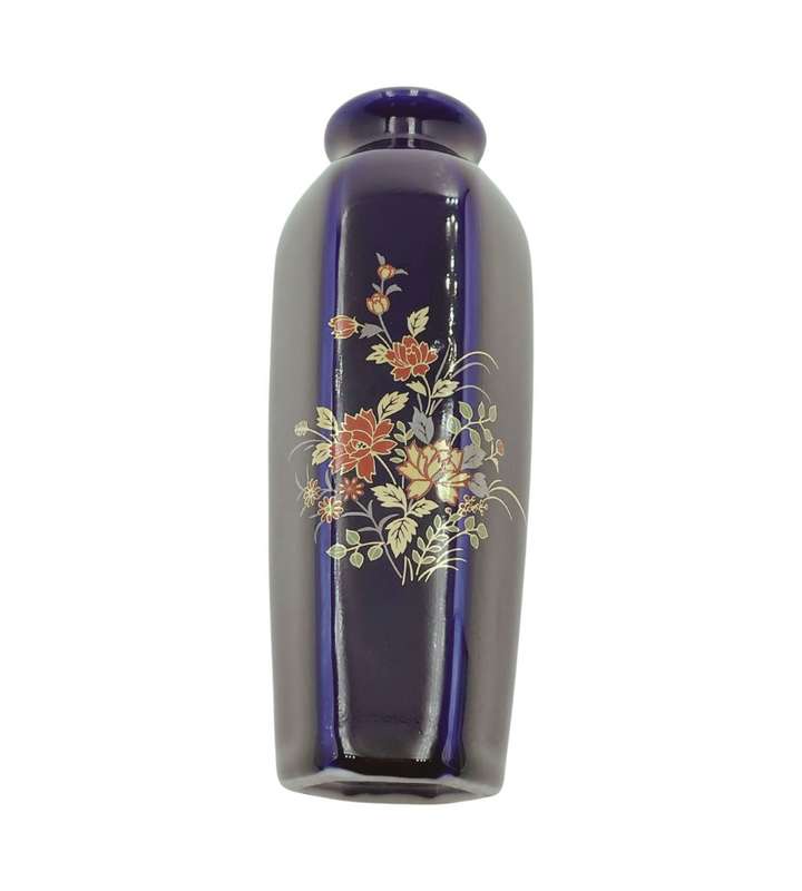 Oriental Porcelain Cobalt Blue Hexagon Mini Vase - Japanese Kutani Style - 15cm