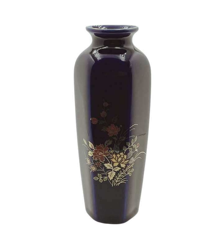 Oriental Porcelain Cobalt Blue Hexagon Mini Vase - Japanese Kutani Style - 15cm