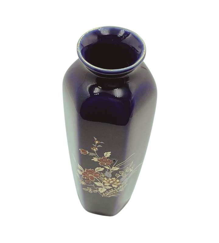Oriental Porcelain Cobalt Blue Hexagon Mini Vase - Japanese Kutani Style - 15cm