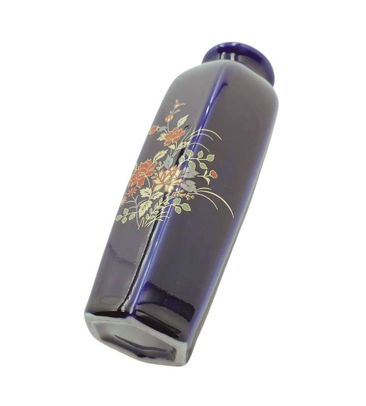 Oriental Porcelain Cobalt Blue Hexagon Mini Vase - Japanese Kutani Style - 15cm